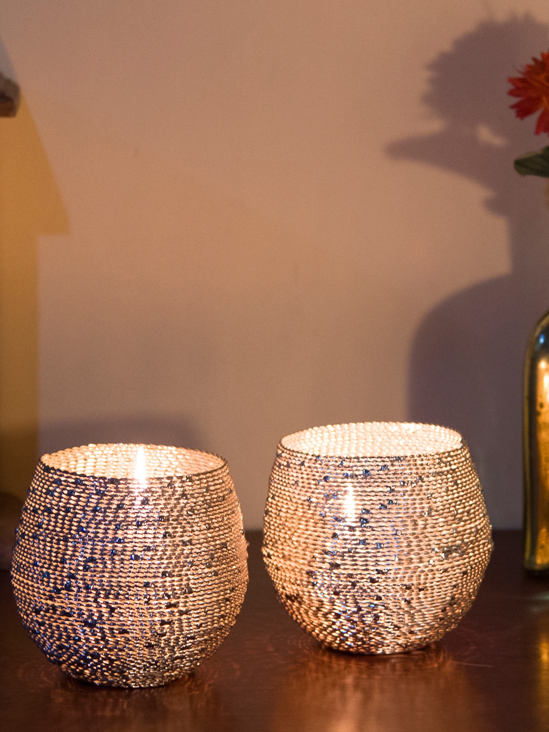 

Homesake Silver-Toned Set of 2 Embellished Candle Holder