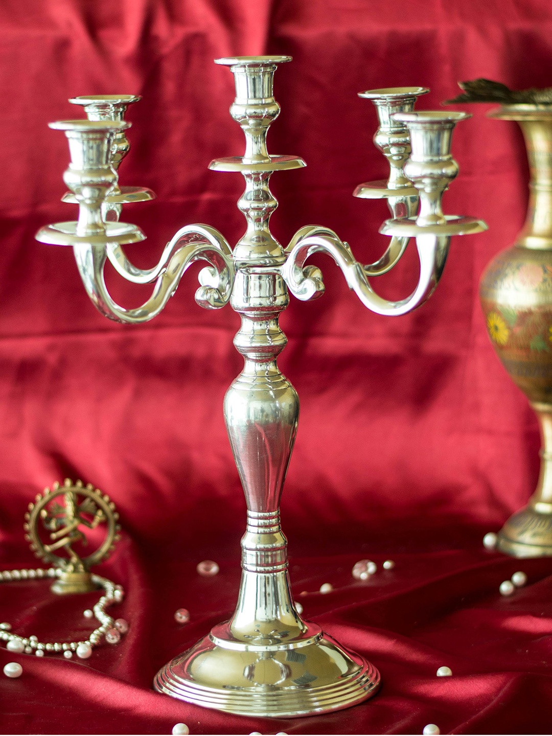 

Homesake Silver-Toned Solid Candelabrum with 5-Arms Candle Stand