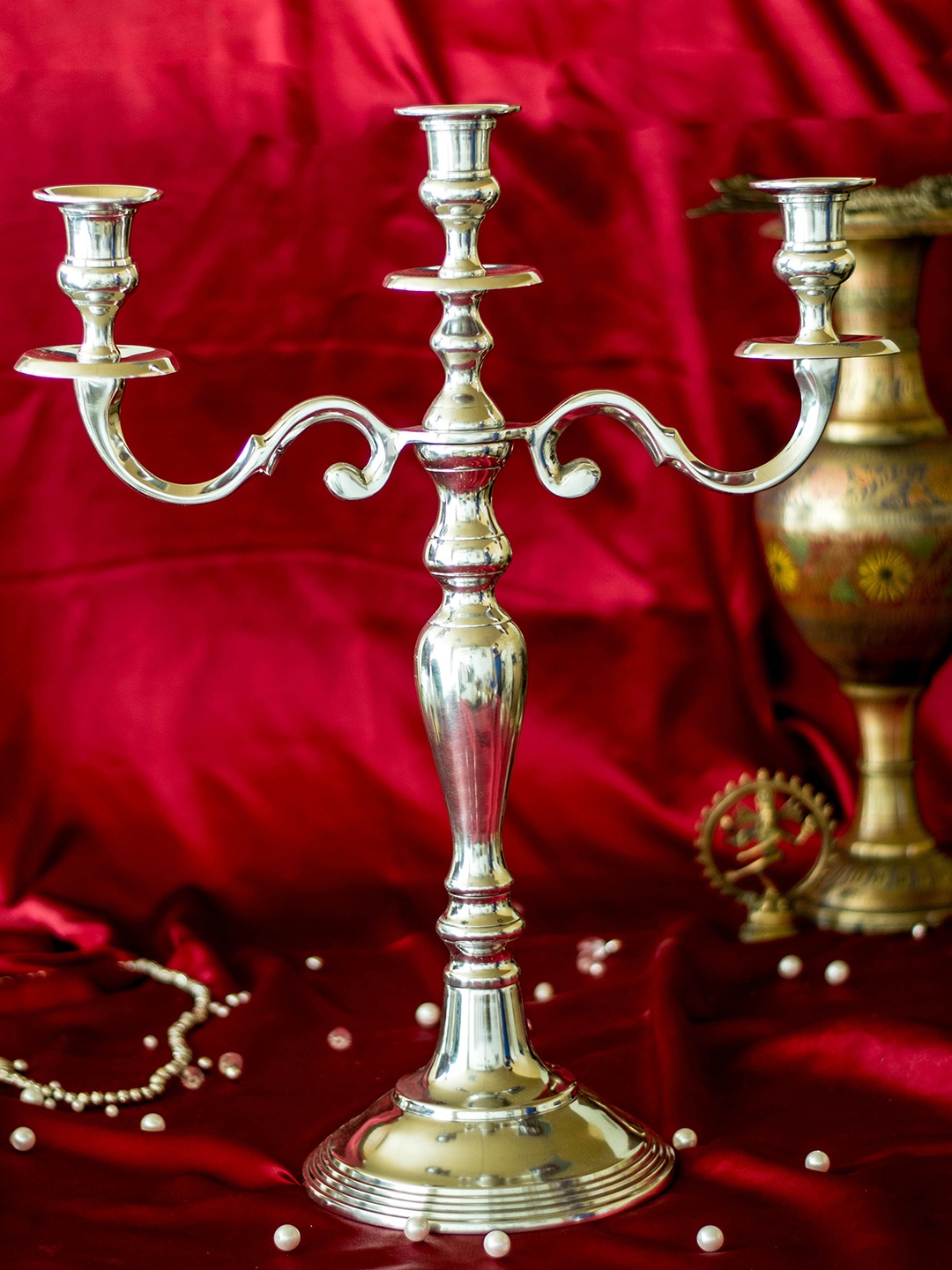 

Homesake Silver-Toned Solid Three-Arm Candle Holder