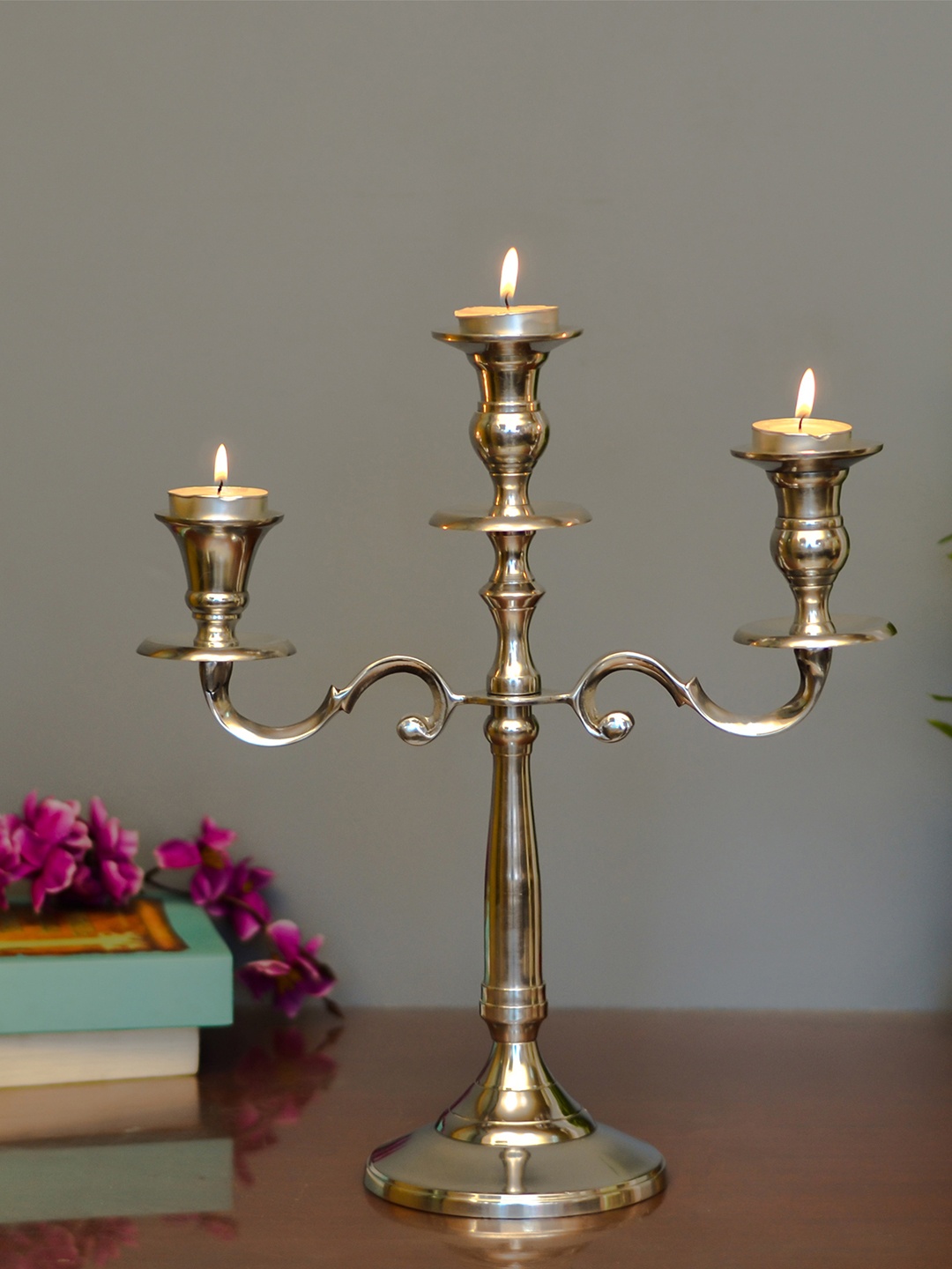

Homesake Silver-Toned Solid Three-Arm Candle Holder