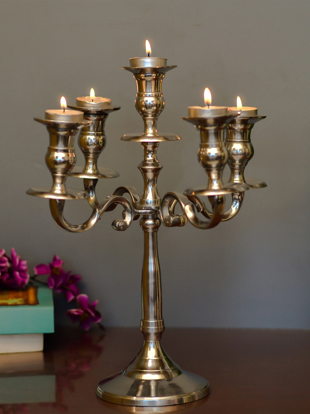 

Homesake Silver-Toned Solid Five-Arm Candle Holder