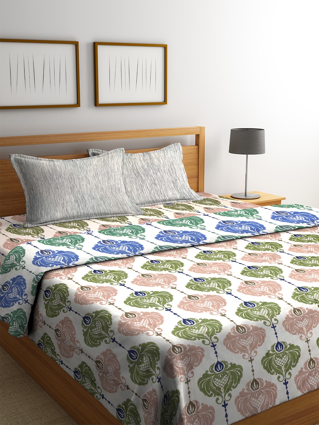 

CORE Designed by SPACES Beige & Green Ethnic Print Bedding Set