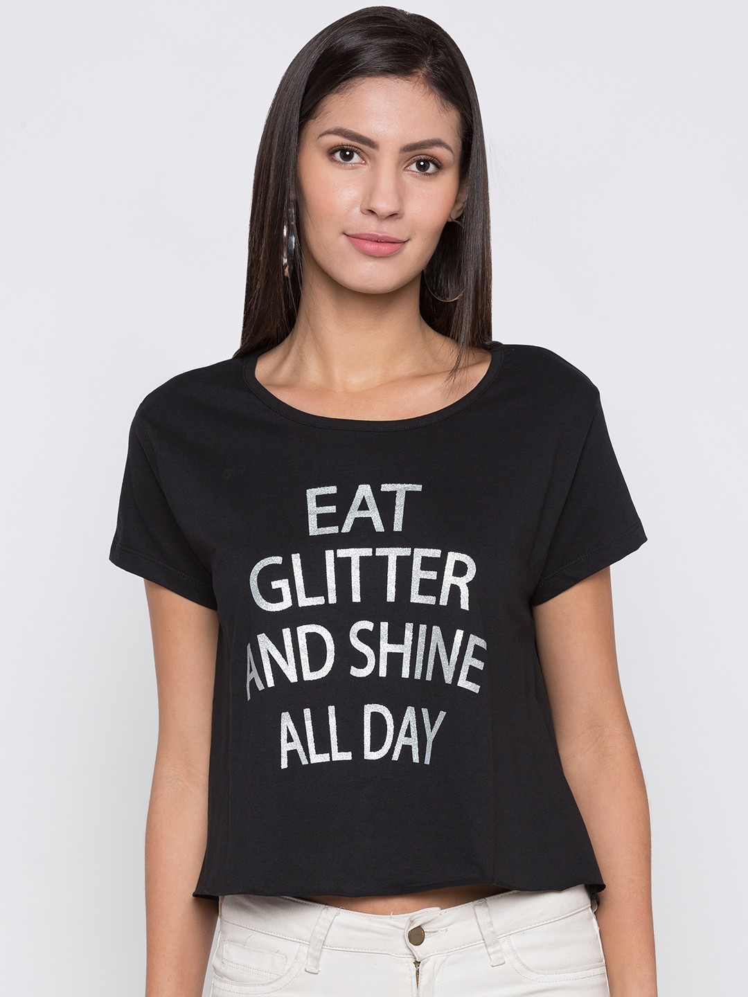 

Globus Women Black Printed Round Neck T-shirt