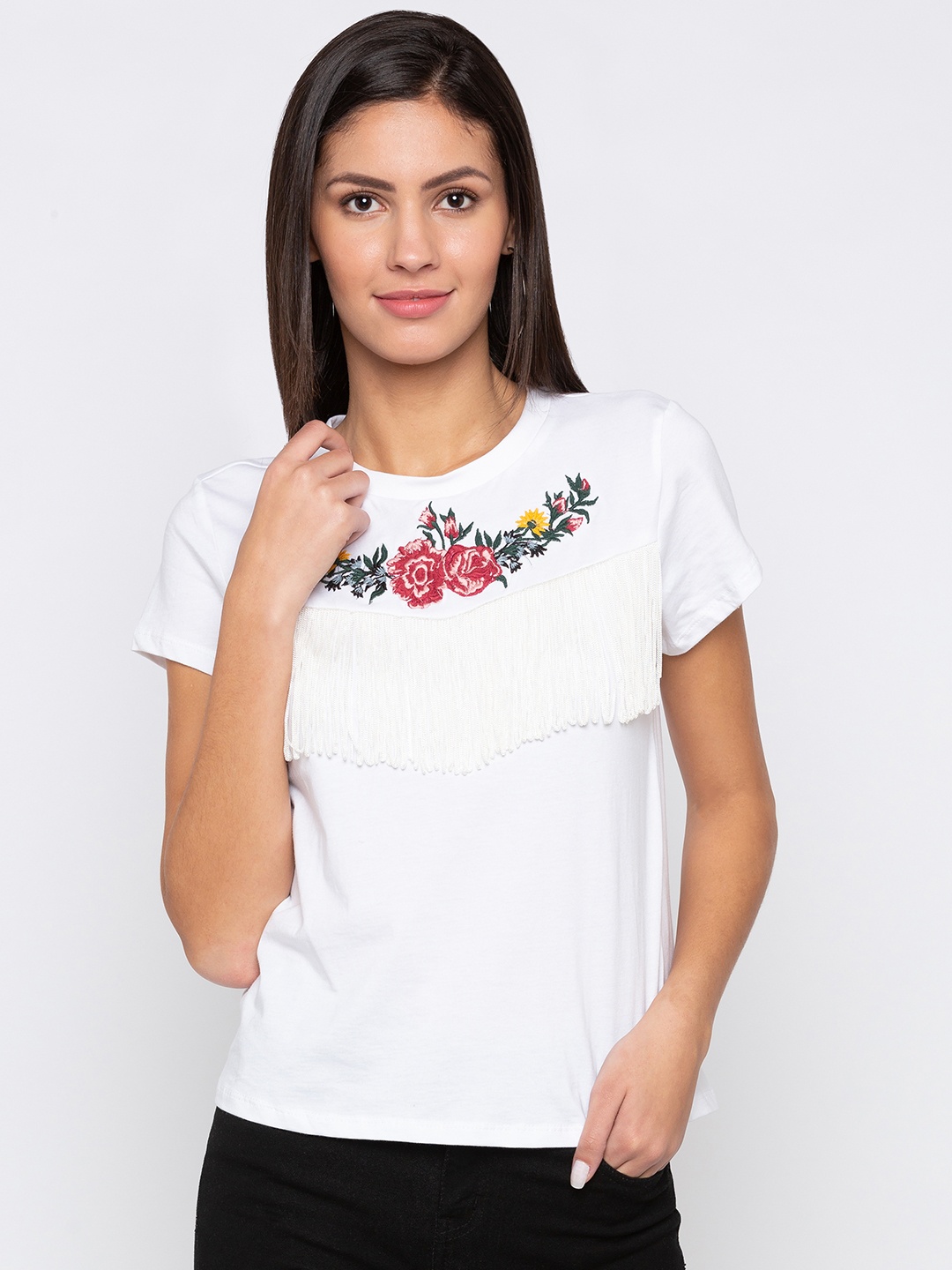 

Globus Women White Solid Pure Cotton Top