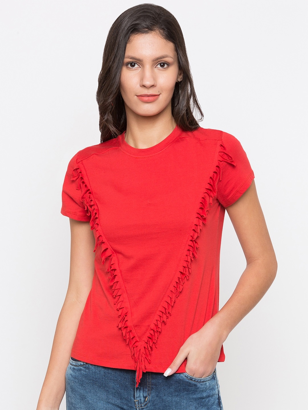 

Globus Women Red Solid Pure Cotton Top