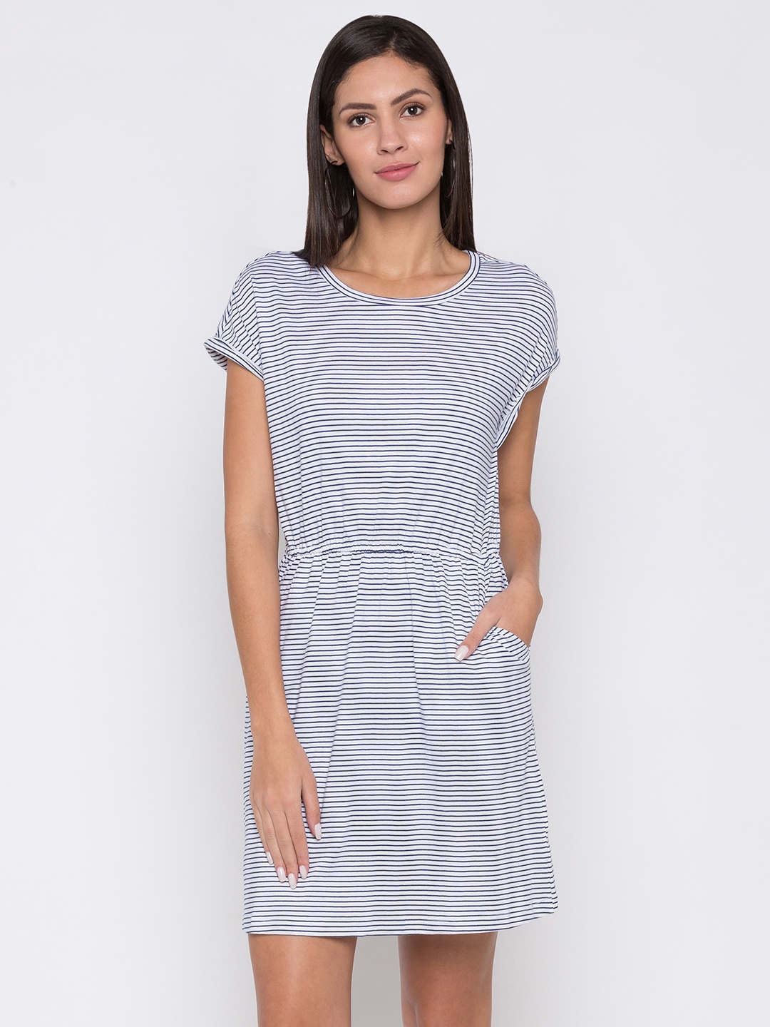 

Globus Women Navy Blue Striped Fit and Flare Dress