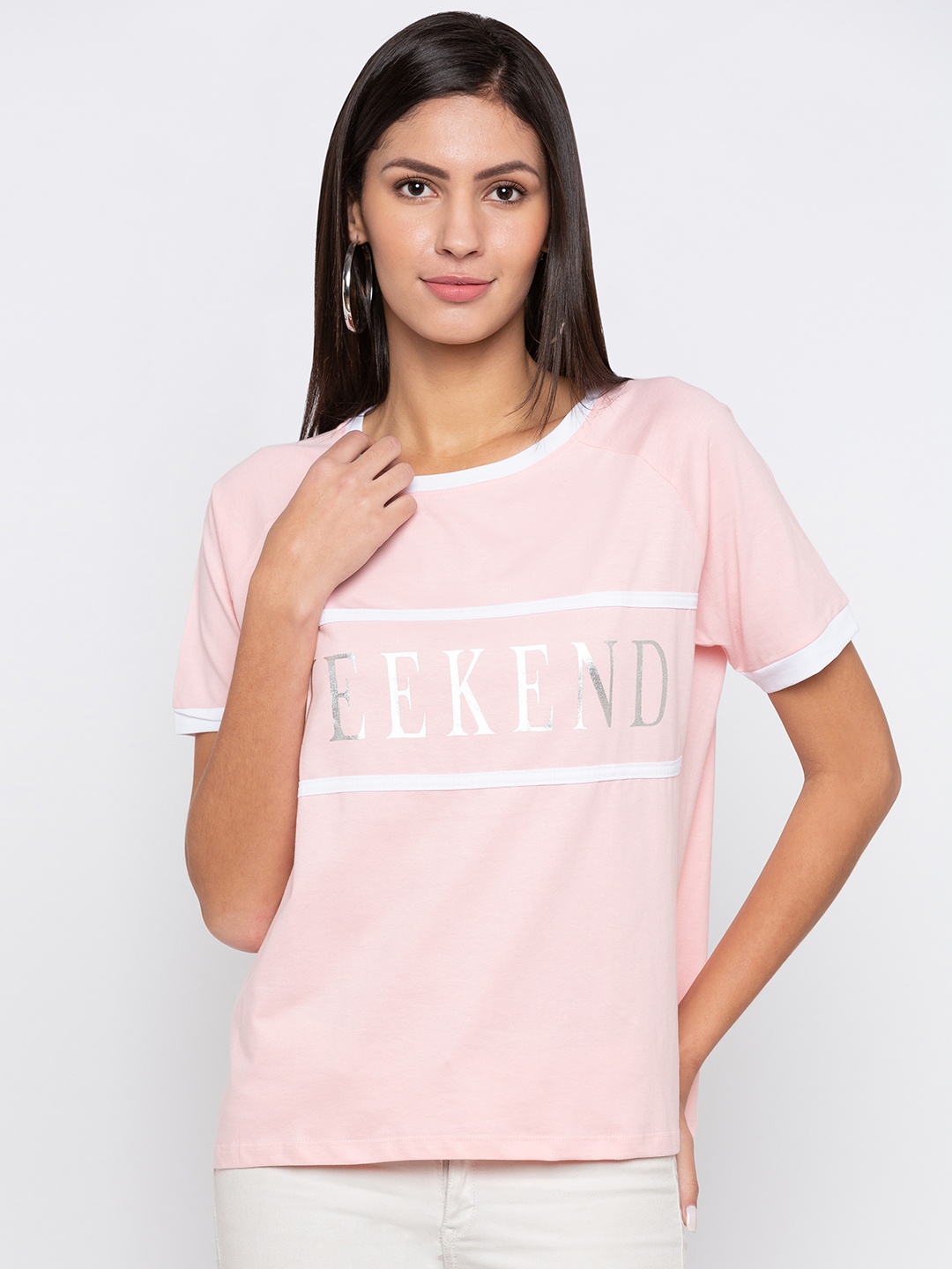 

Globus Women Pink Printed Round Neck T-shirt