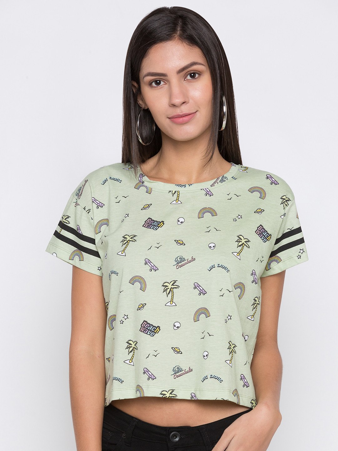

Globus Women Green Printed Round Neck T-shirt