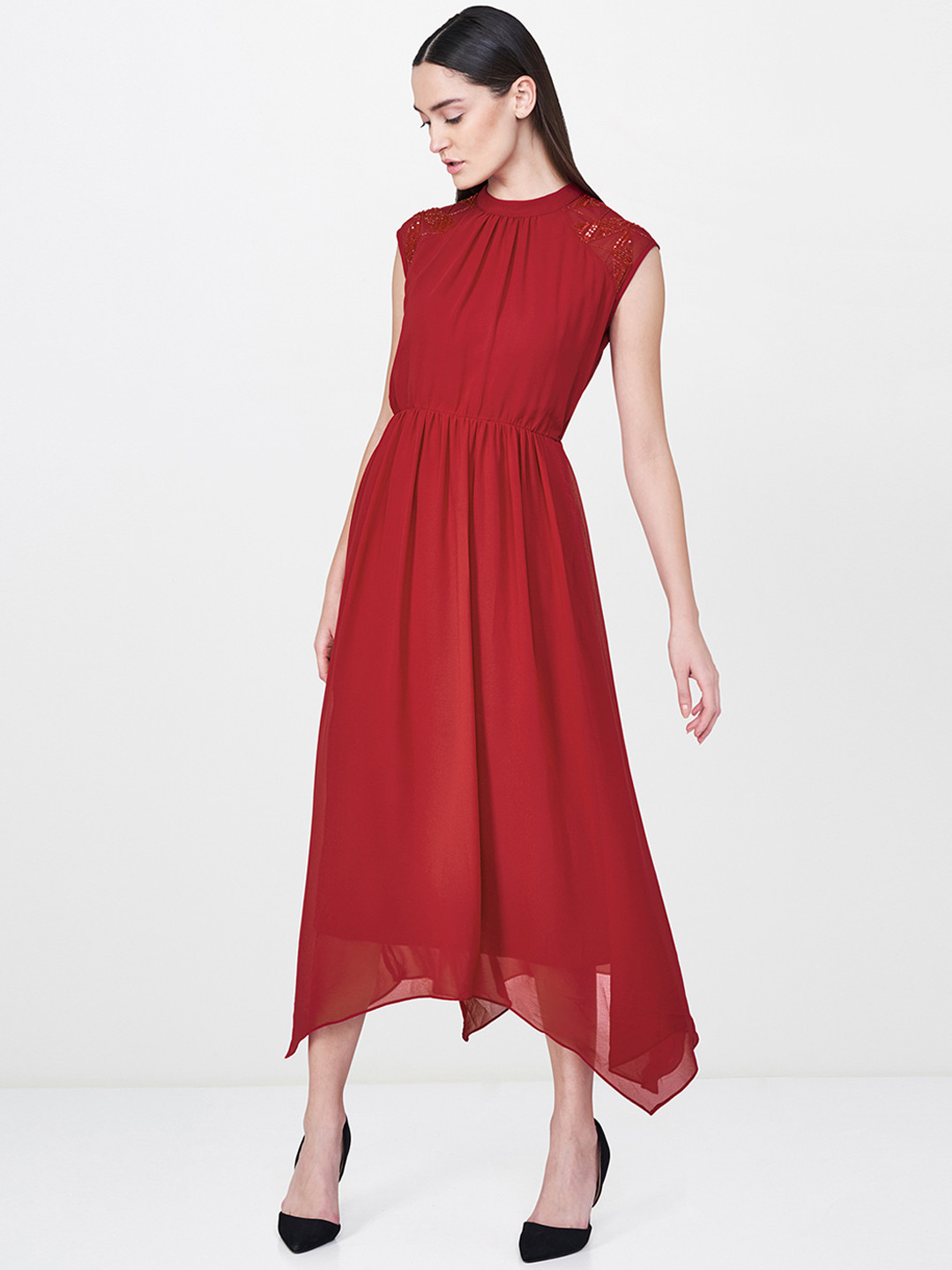 

AND Women Red Solid Maxi Dress