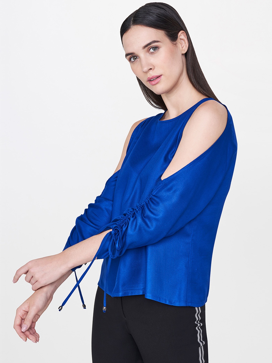 

AND Women Blue Solid Top