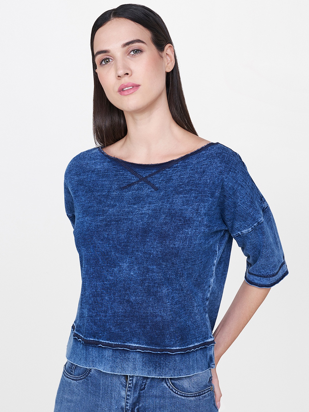 

AND Women Blue Solid Top