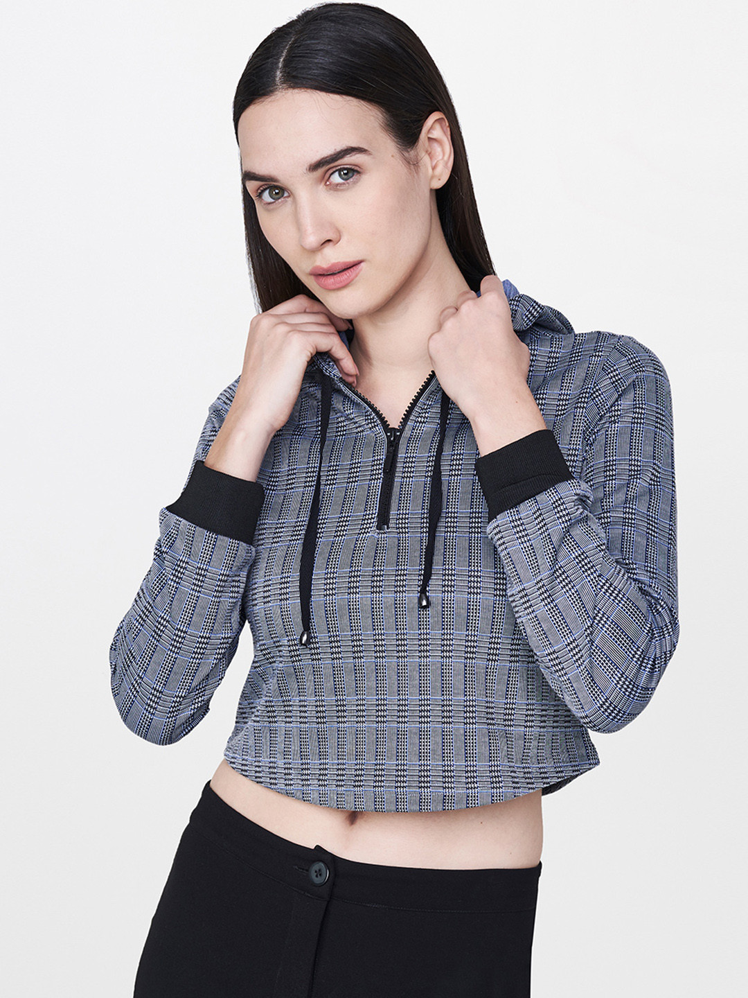

AND Women Blue Checked Crop Top