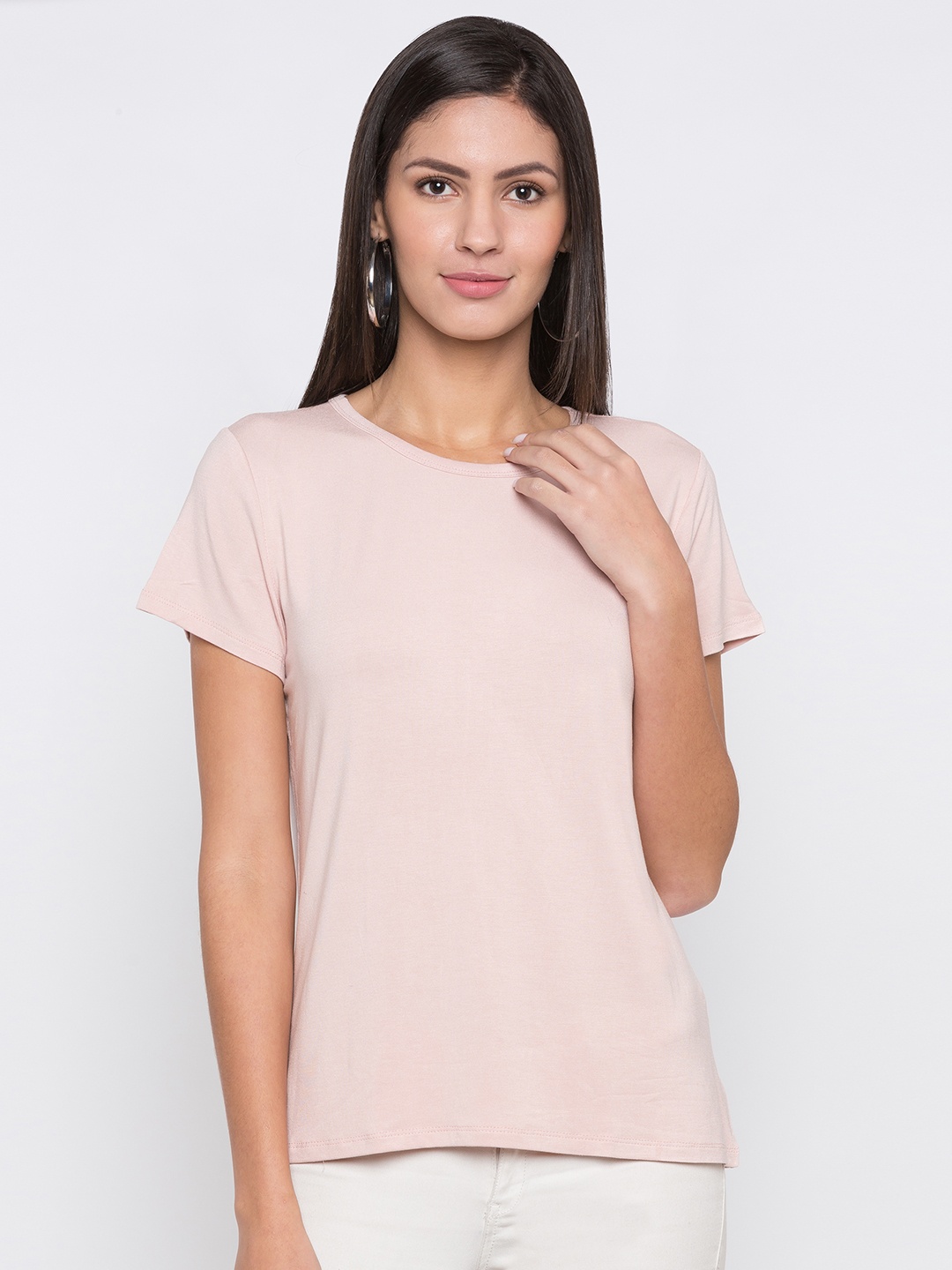 

Globus Women Pink Solid Round Neck T-shirt