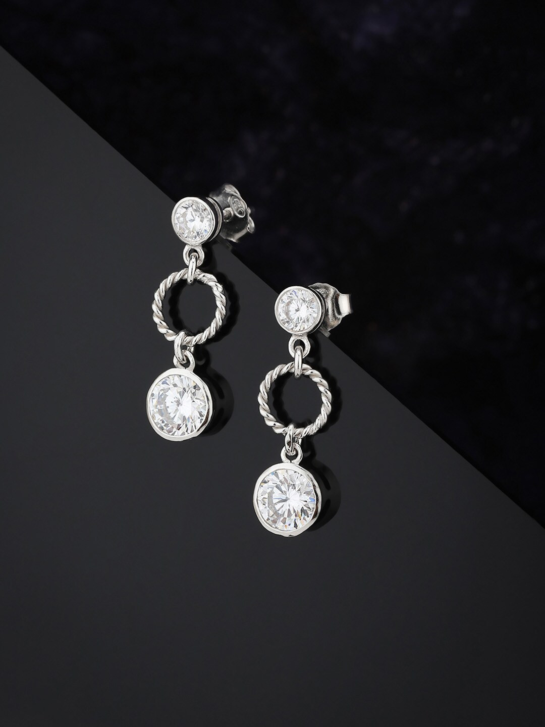 

Carlton London Rhodium-Plated 925 Sterling Silver CZ Studded Drop Earrings