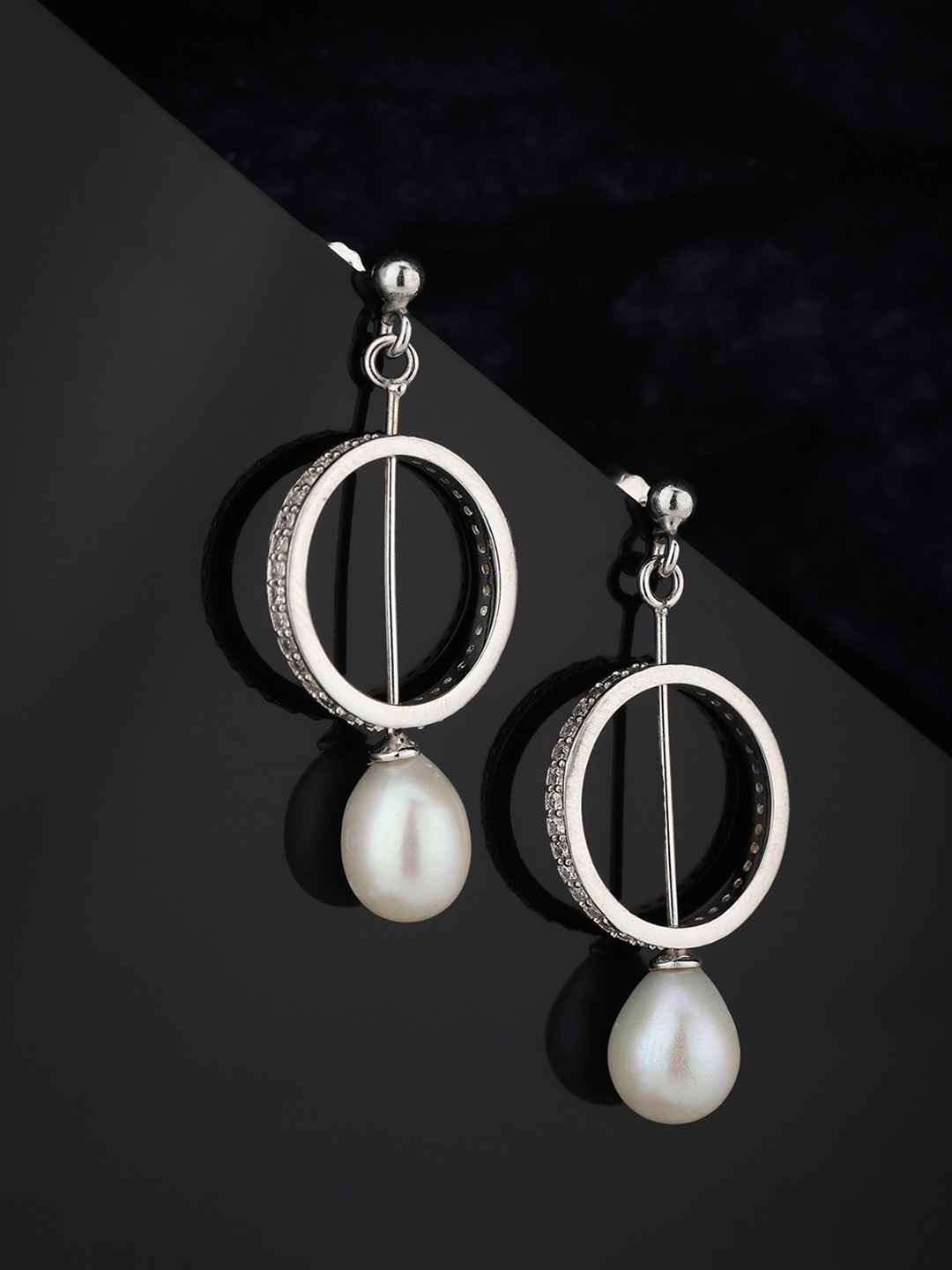 

Carlton London Off-White Rhodium-Plated 925 Sterling Silver Beaded Circular Drop Earrings