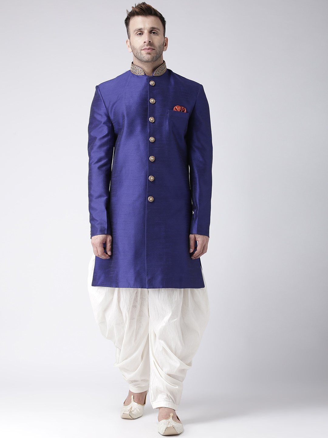 

Hangup Men Blue Solid Sherwani set, Navy blue