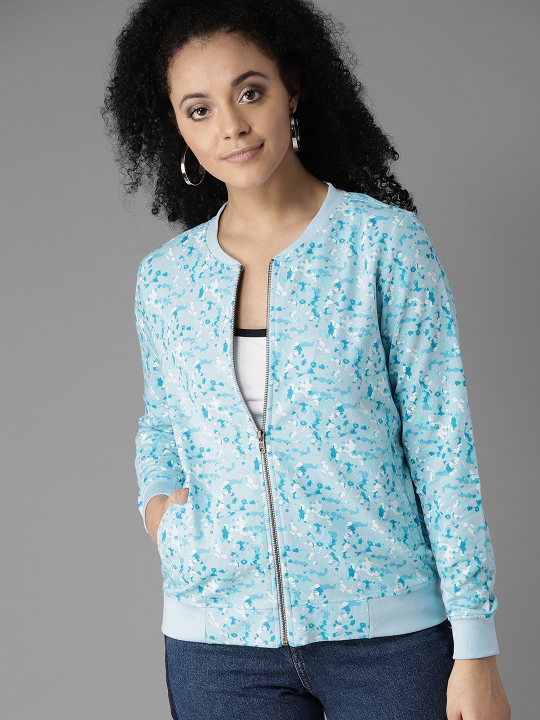 

HERE&NOW Women Blue Printed Sweatshirt
