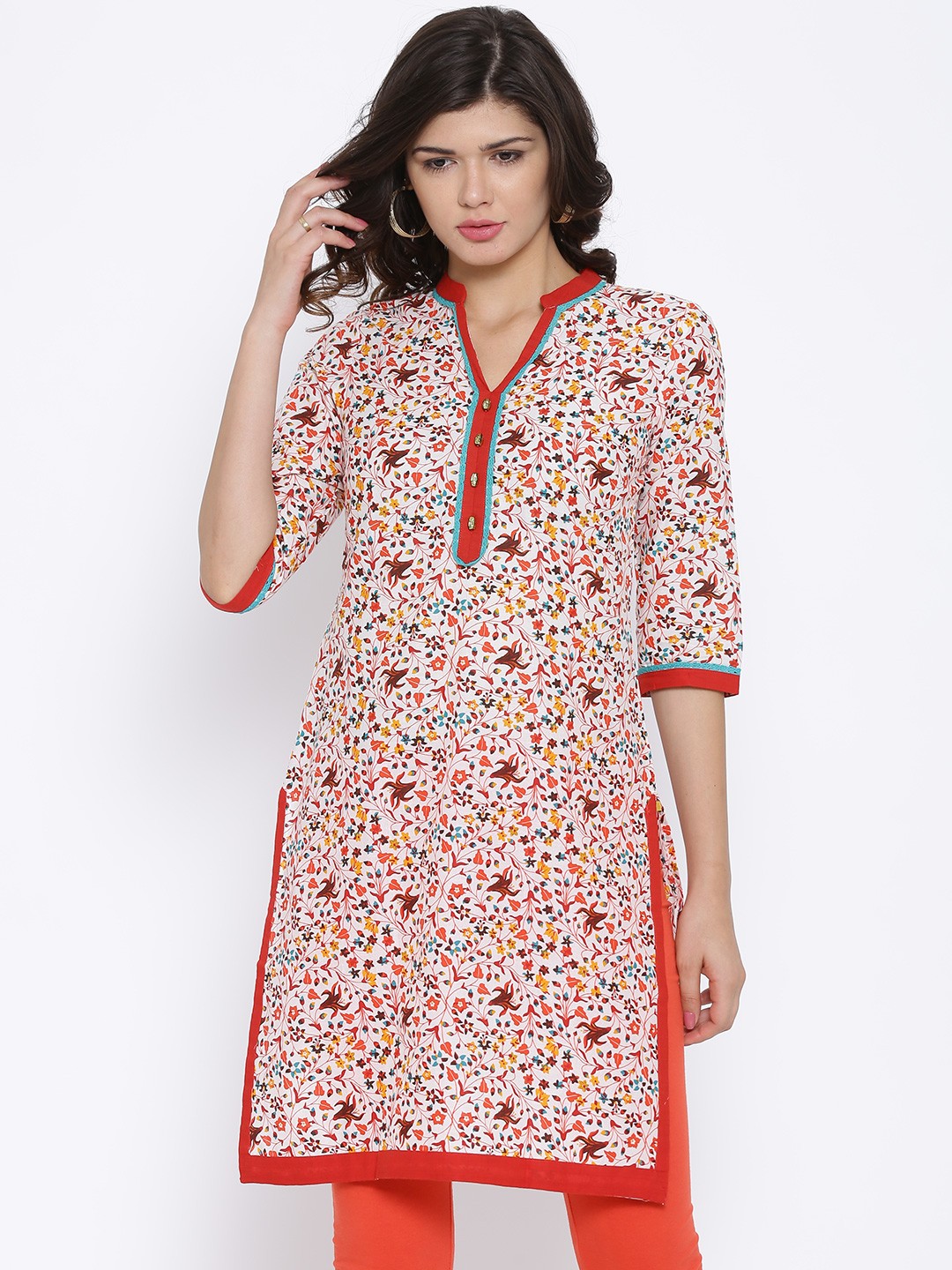

Aurelia Off-White & White Floral Print Kurta