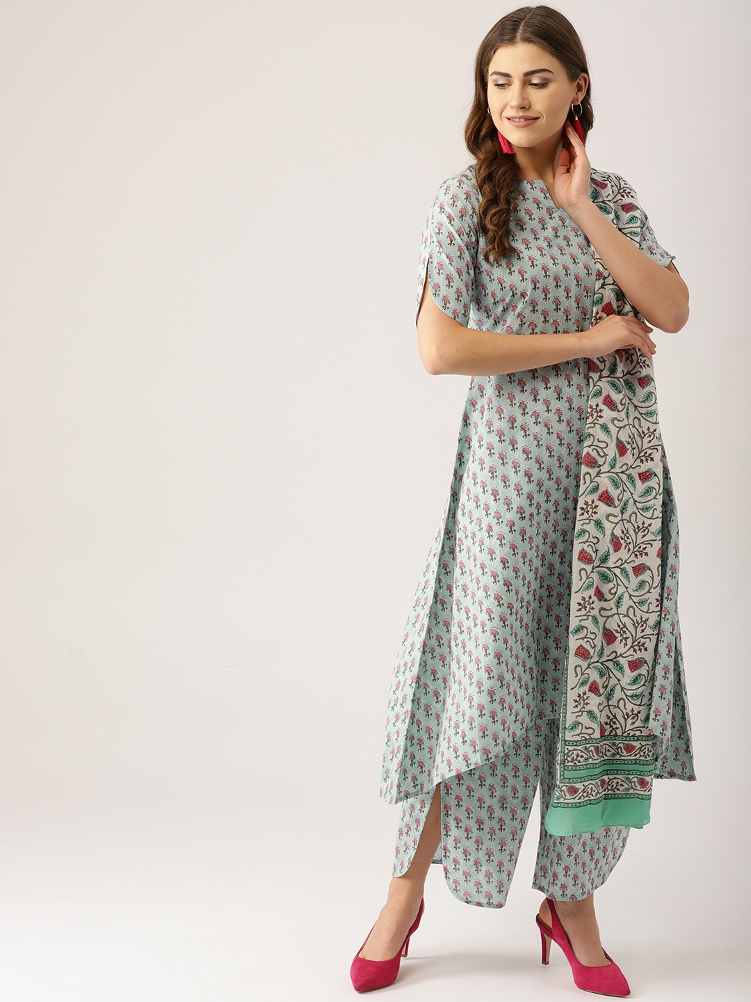 

Libas Women Blue & Pink Printed Kurta with Palazzos & Dupatta