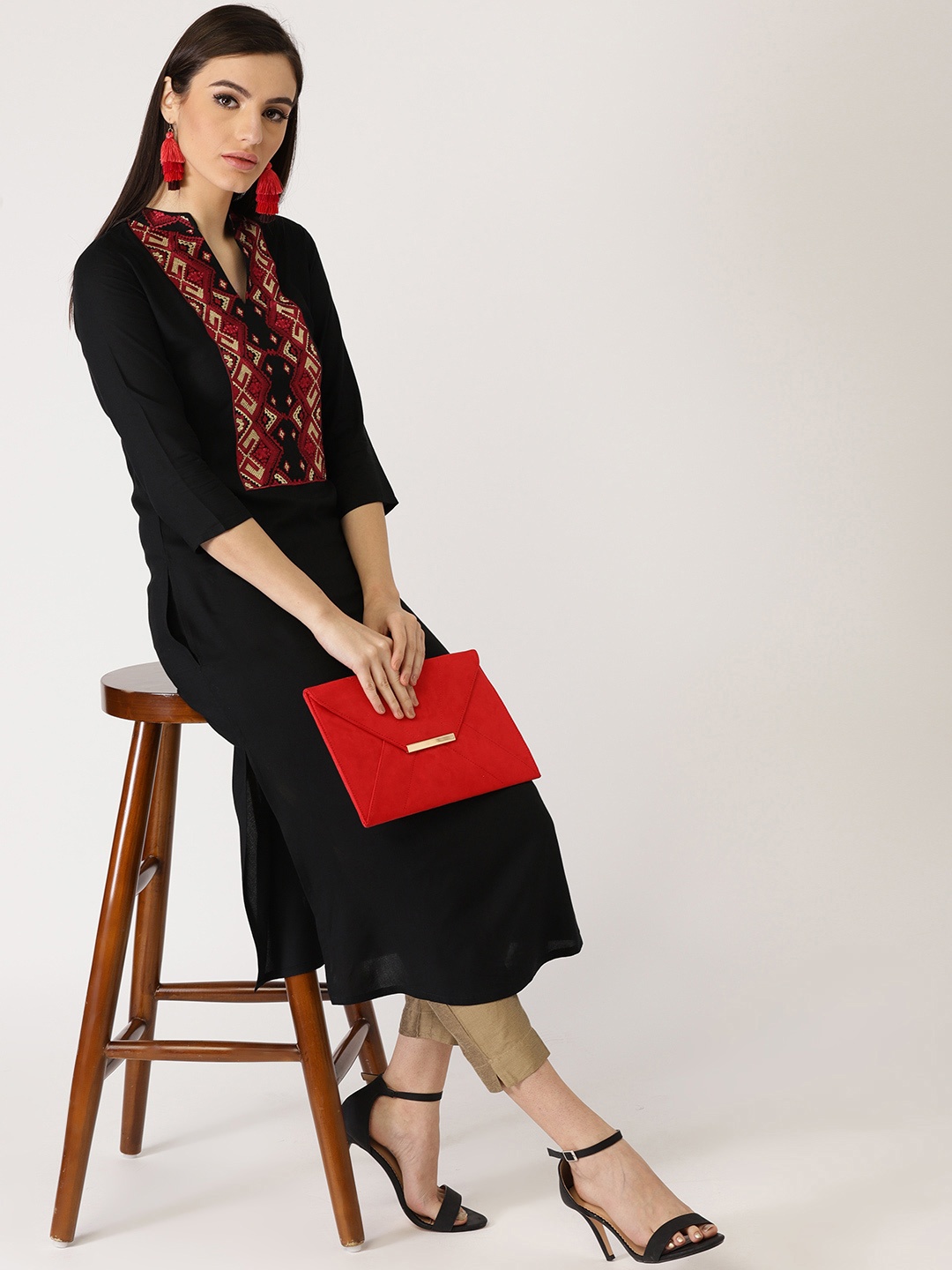 

Libas Women Black Yoke Design Straight Kurta