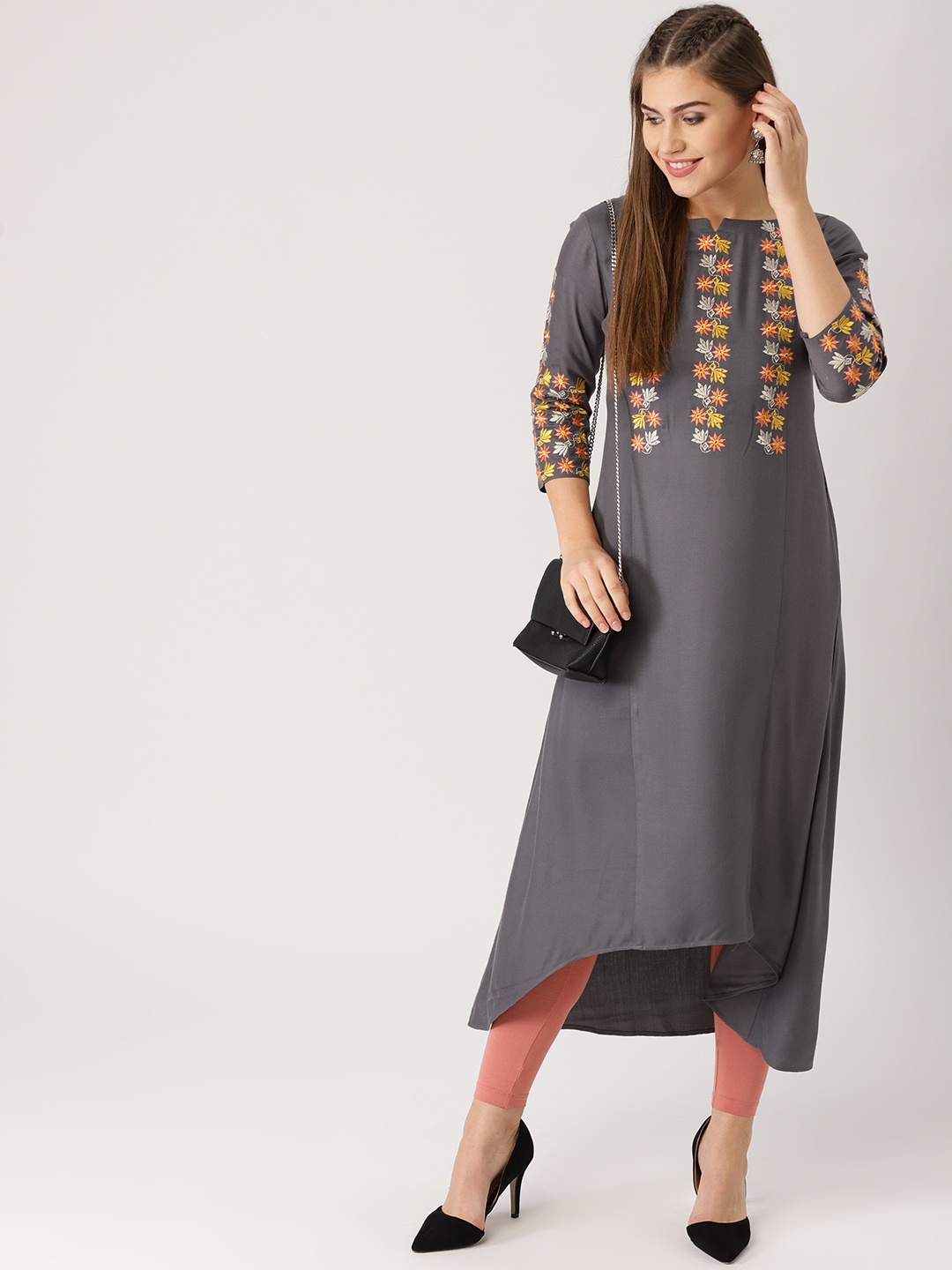 

Libas Women Grey Yoke Design A-Line Kurta