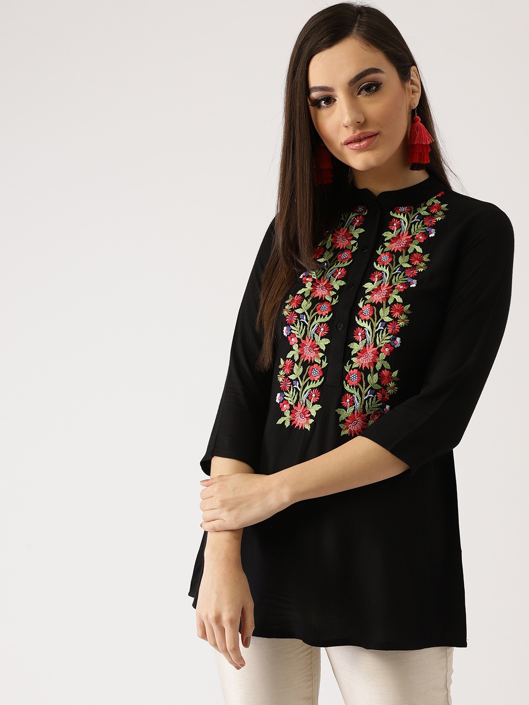 

Libas Women Black Embroidered A-Line Kurti