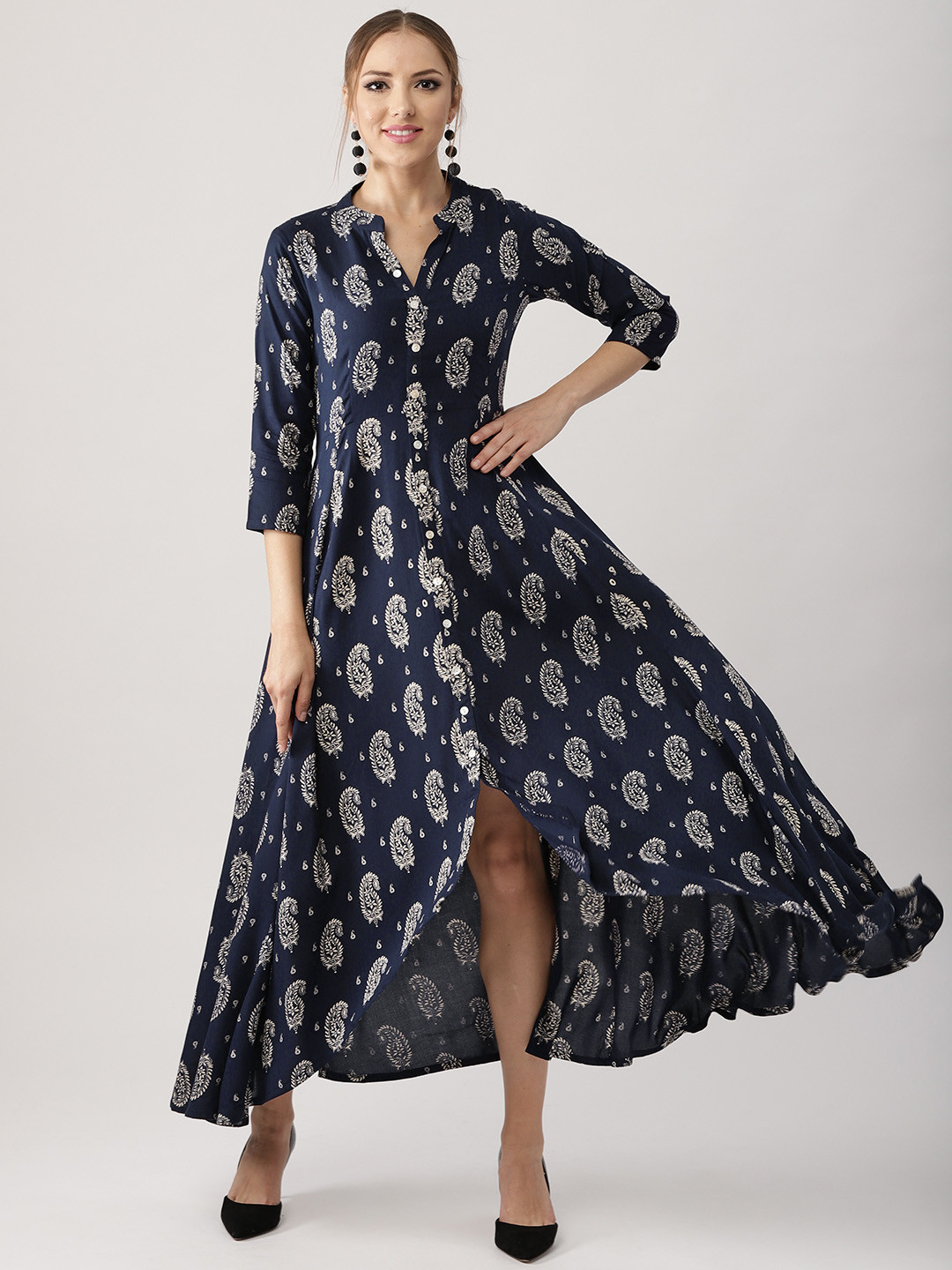 

Libas Women Navy Blue Printed Maxi Dress