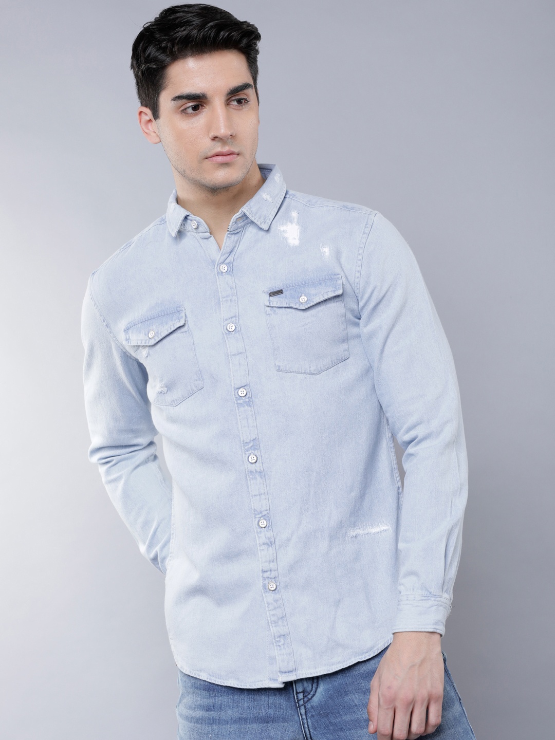 

LOCOMOTIVE Men Blue Slim Fit Solid Casual Shirt