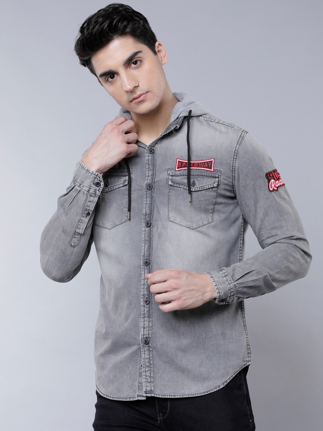 

LOCOMOTIVE Men Grey Slim Fit Faded Casual Shirt