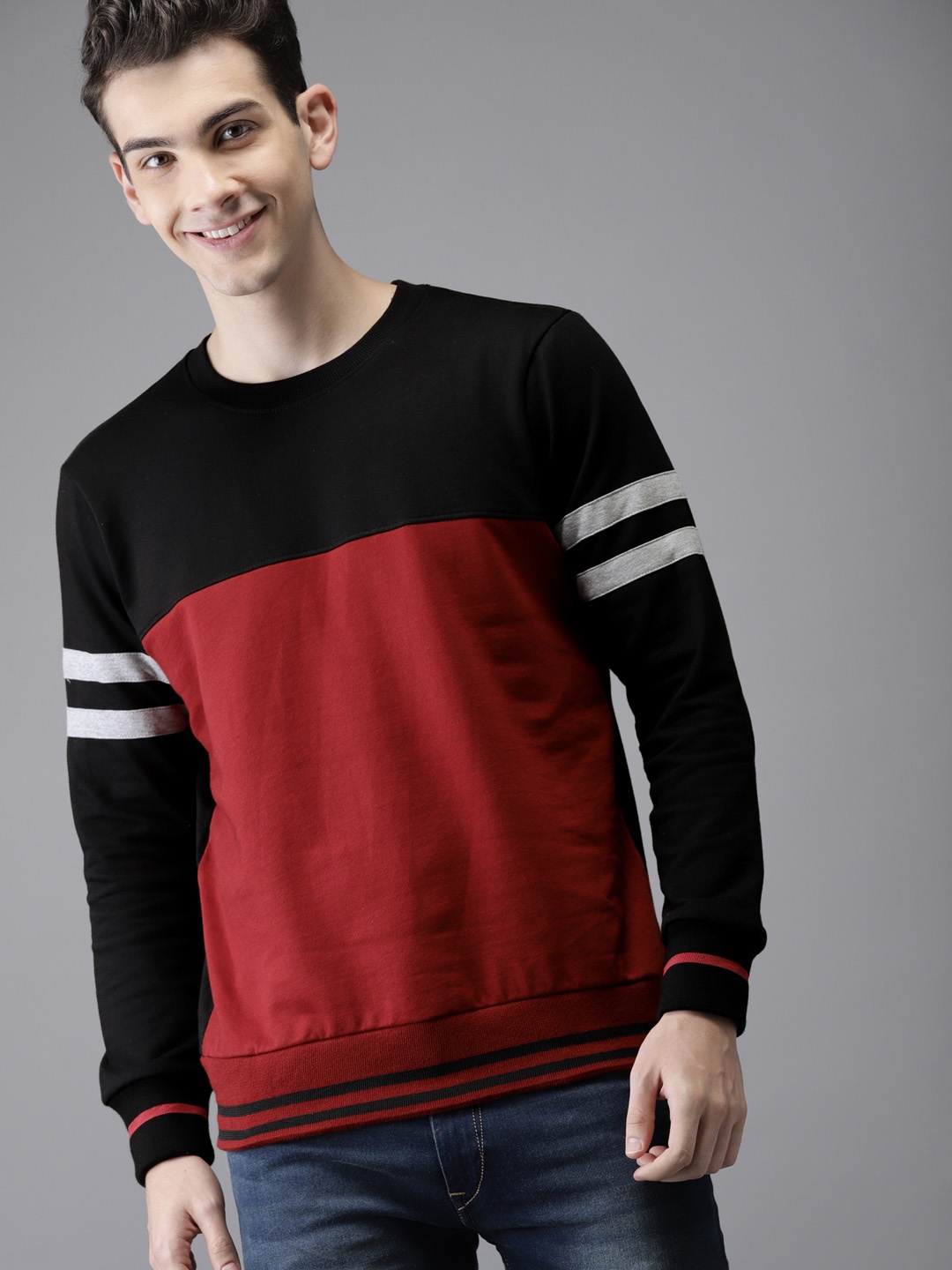 

HERE&NOW Men Black & Red Colourblocked Sweatshirt
