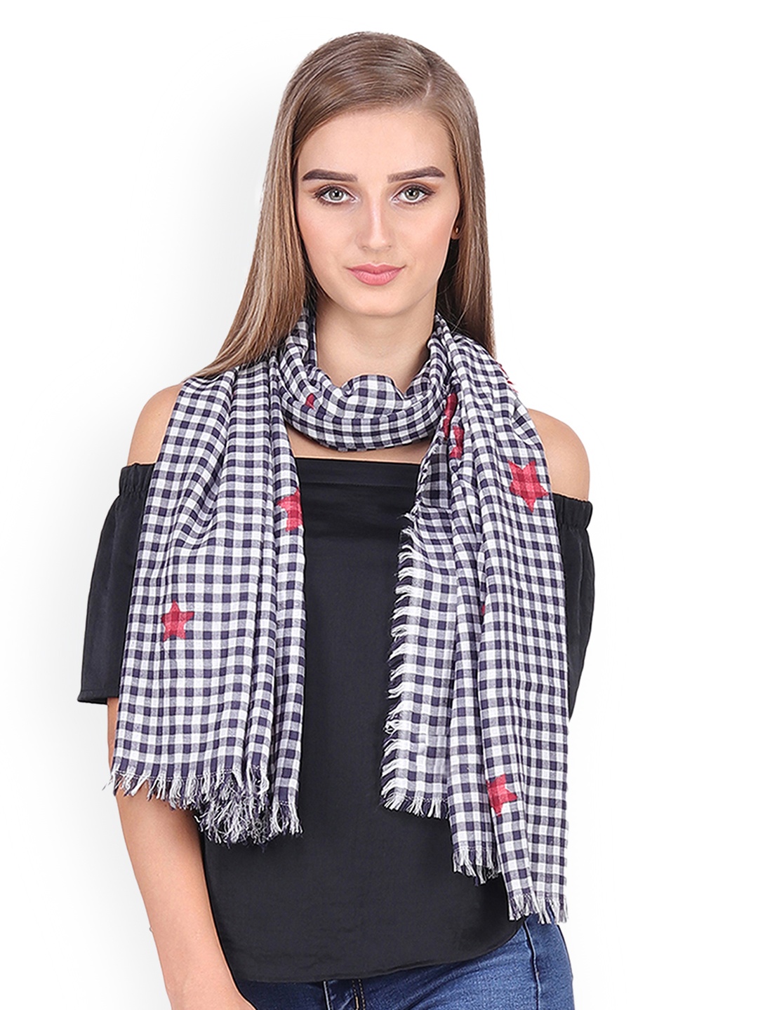 

Anekaant Women White & Blue Woven Design Stole