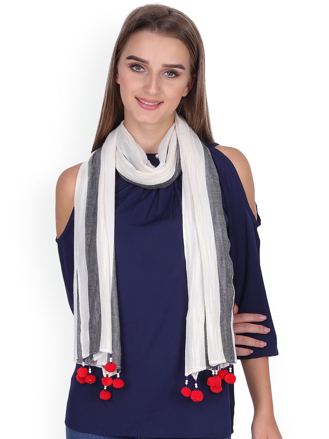 

Anekaant Black & White Striped Scarf