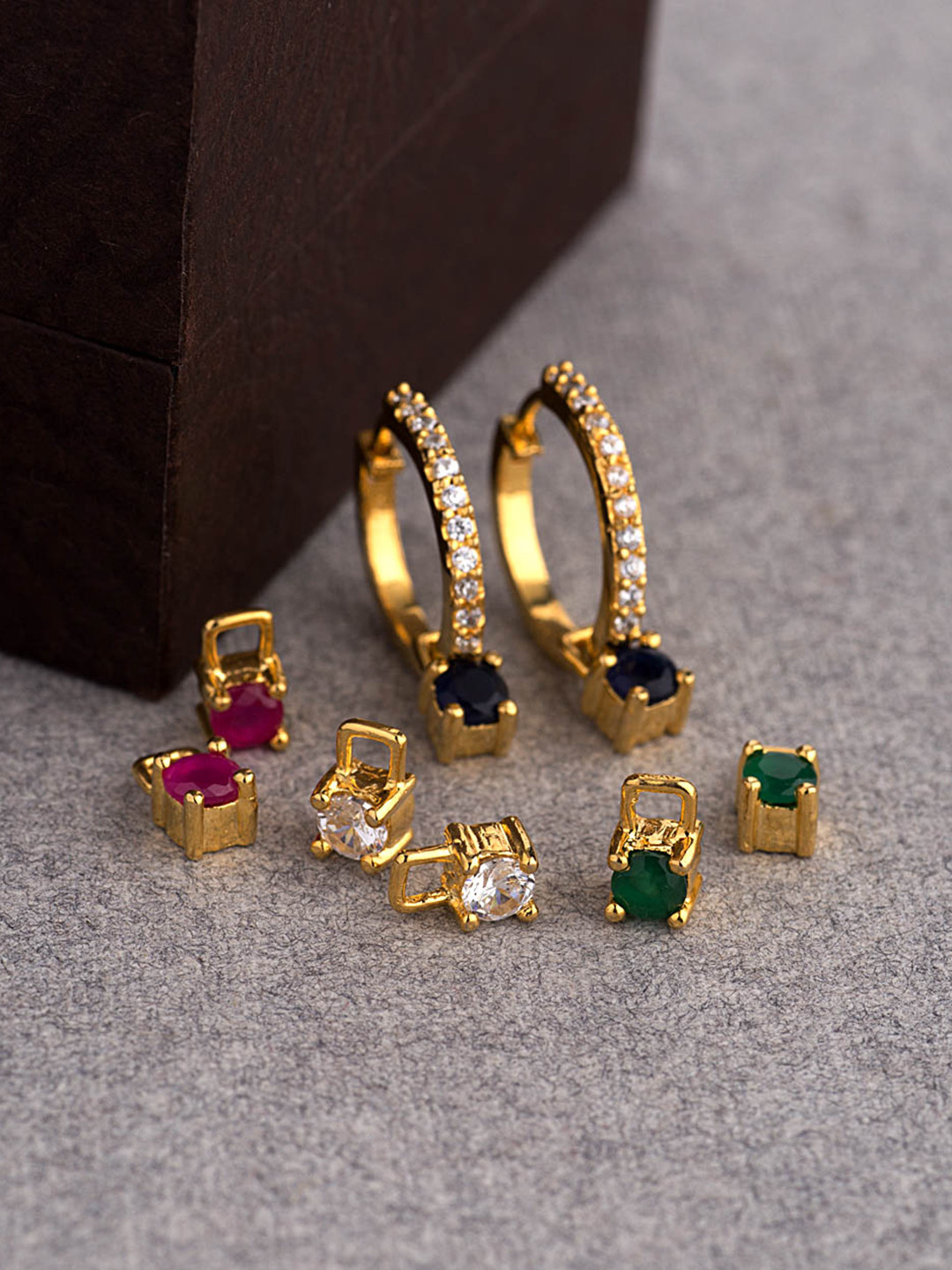 

Voylla Gold-Plated Circular Hoop Earrings with Changeable Studs
