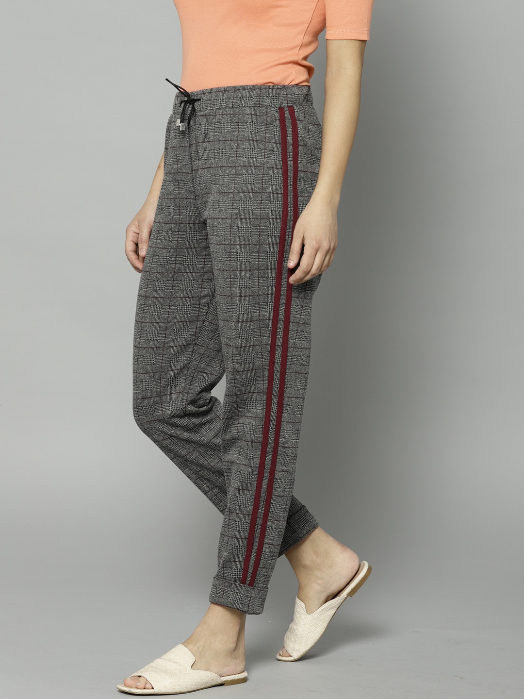 

Marks & Spencer Women Red & Grey Regular Fit Checked Regular Trousers
