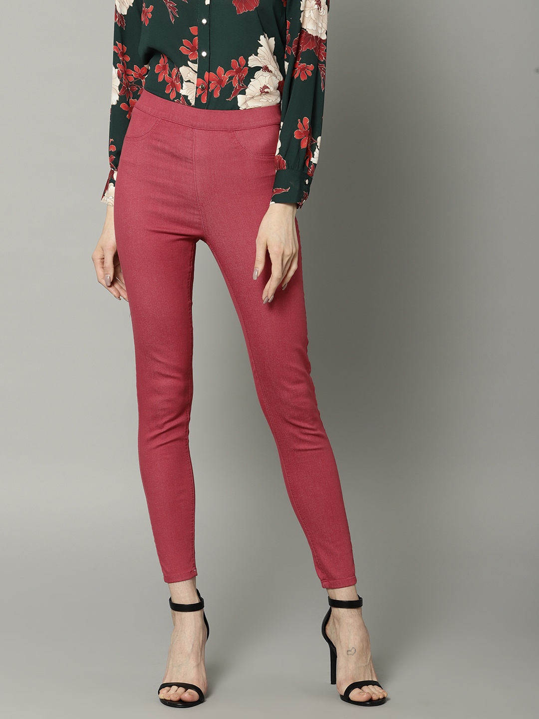 

Marks & Spencer Women Red Solid High-Rise Cropped Denim Jeggings