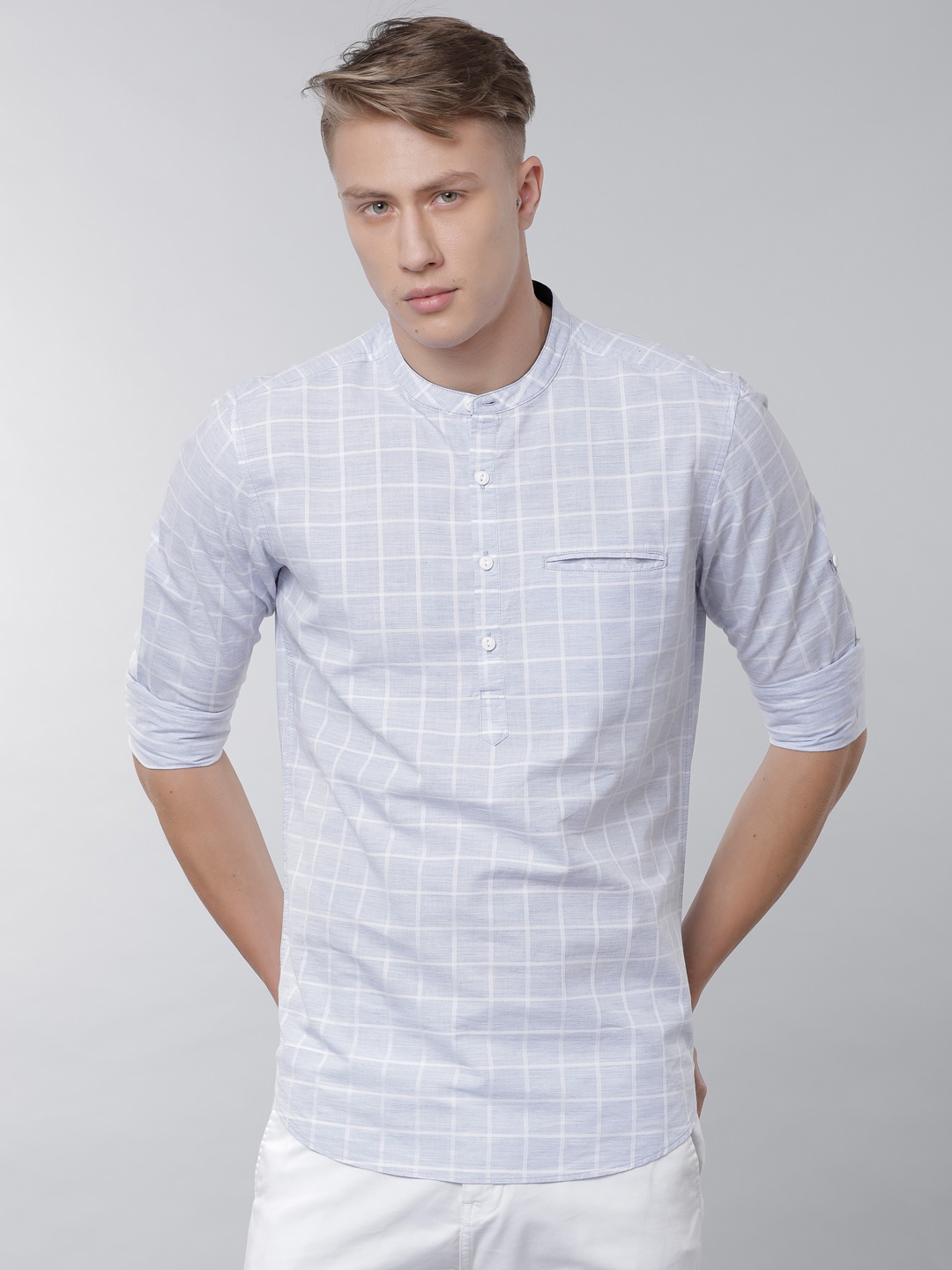 

LOCOMOTIVE Men Blue & White Slim Fit Checked Casual Shirt