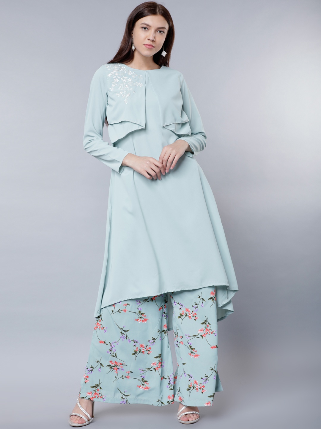 

Vishudh Women Blue Embroidered Kurta with Palazzos