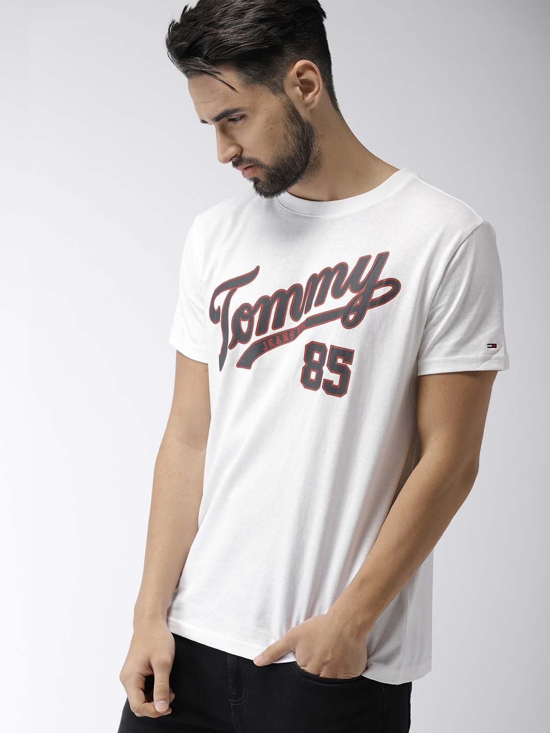 

Tommy Hilfiger Men White Printed Round Neck Pure Cotton T-shirt