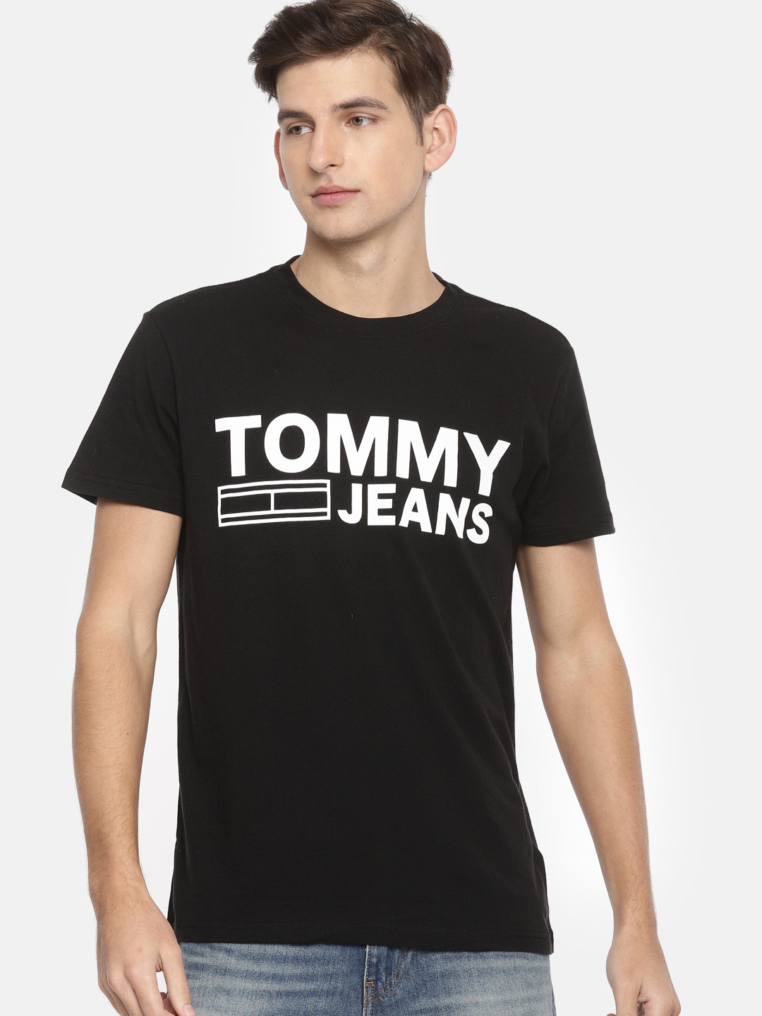 

Tommy Hilfiger Men Black Printed Round Neck Pure Cotton T-shirt