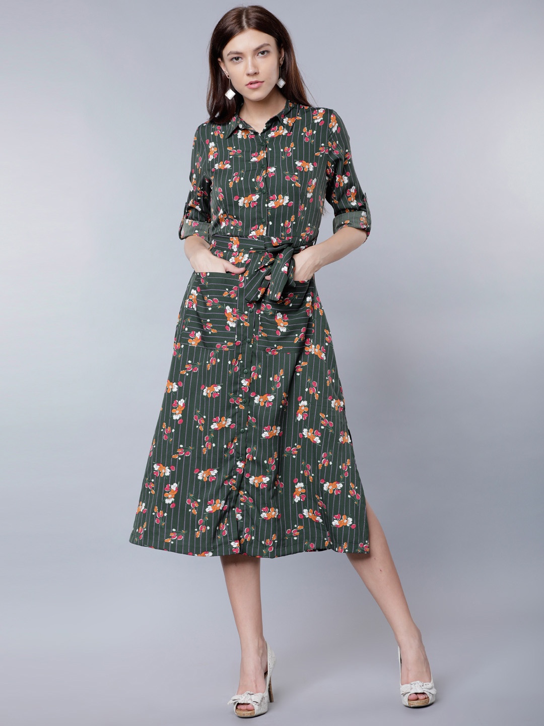 

Tokyo Talkies Women Green Printed Shirt Dress