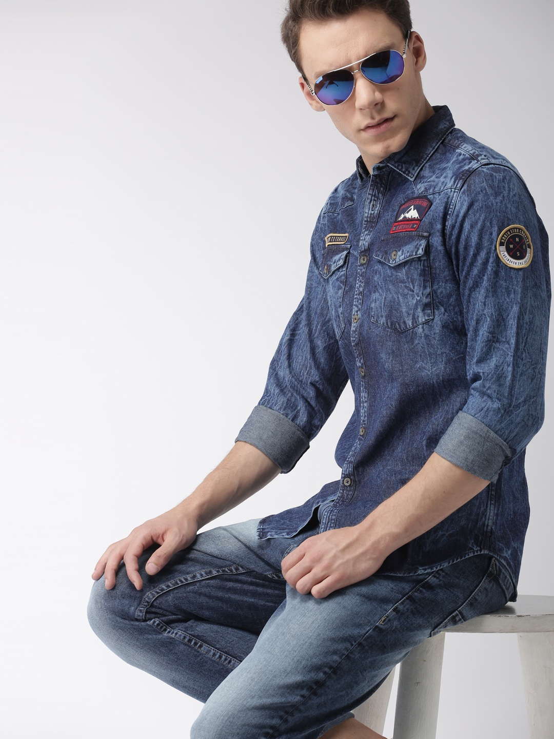 

HIGHLANDER Men Blue Slim Fit Faded Denim Casual Shirt