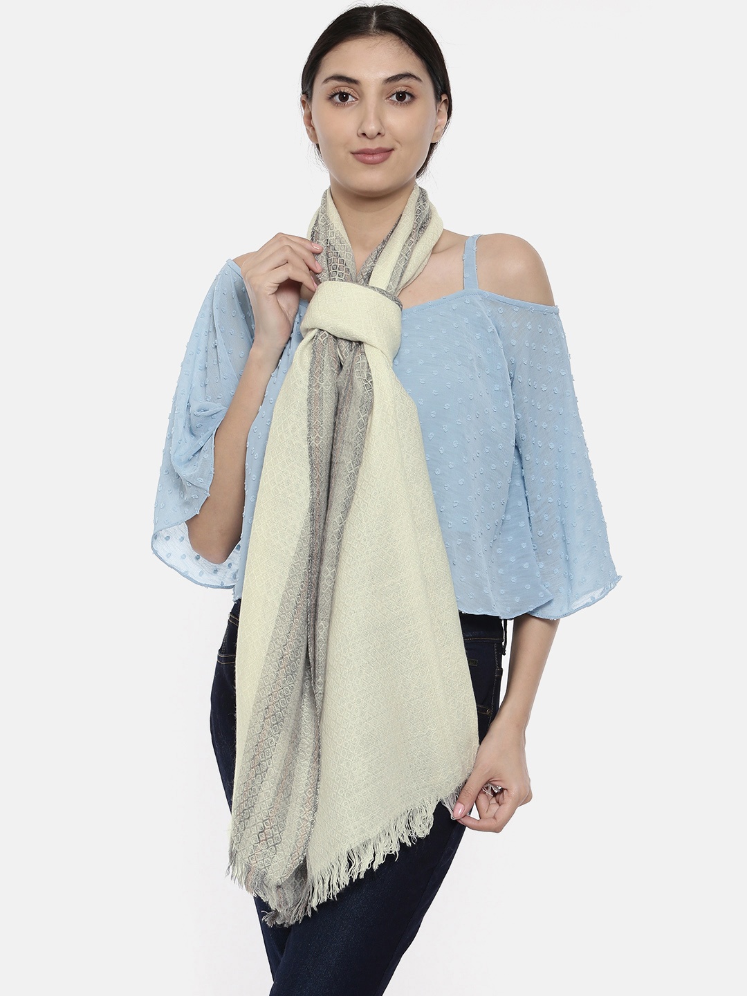 

Noi Off-White Woven Design Shawl