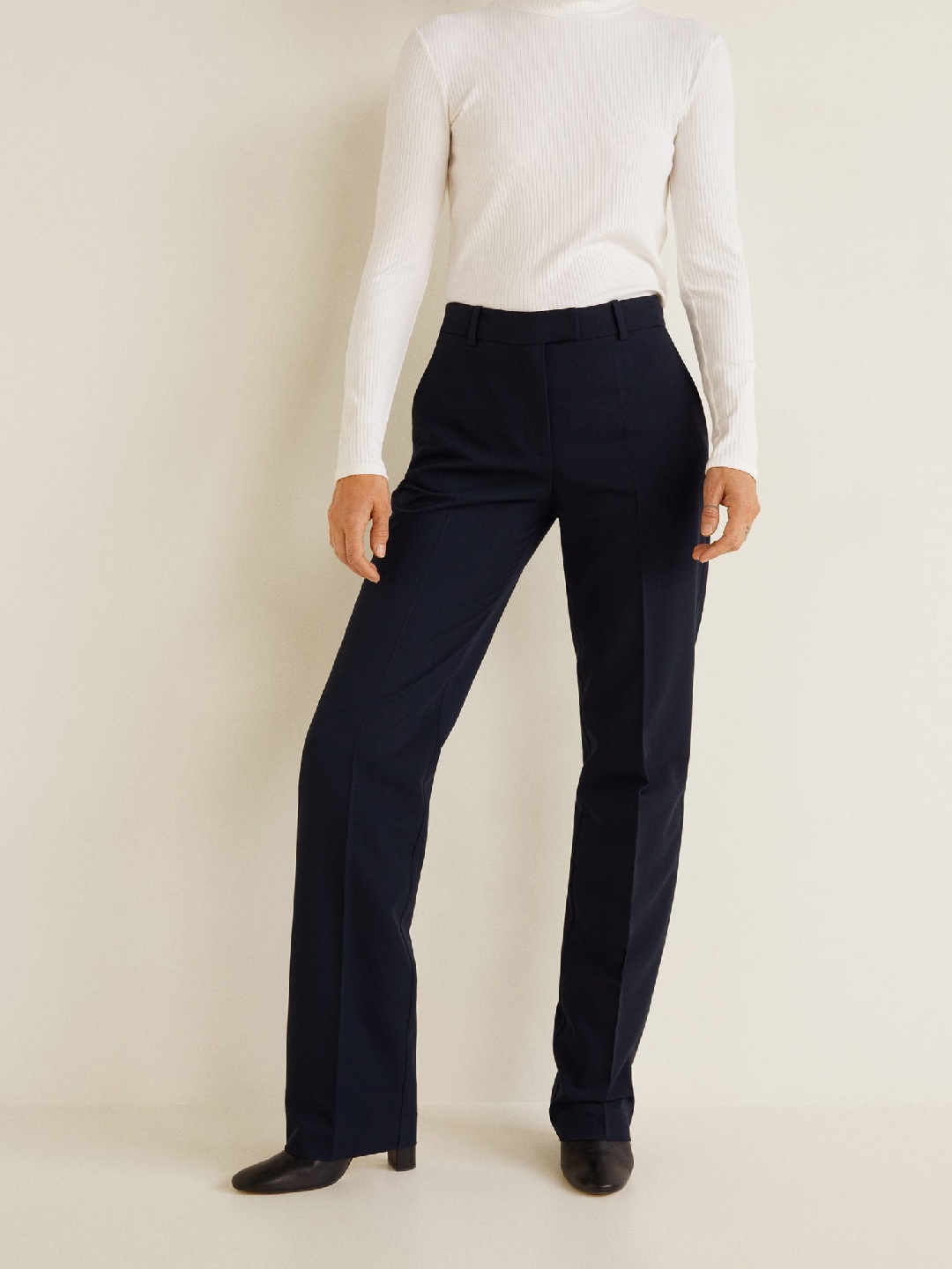 

MANGO Women Navy Blue Regular Fit Solid Formal Trousers