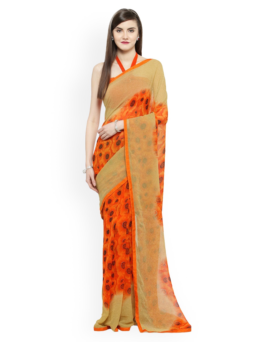 

Shaily Orange Printed Pure Georgette Saree