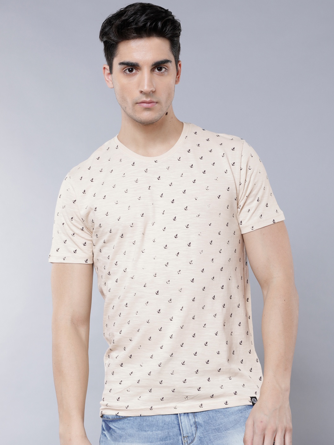 

LOCOMOTIVE Men Beige Printed Round Neck T-shirt