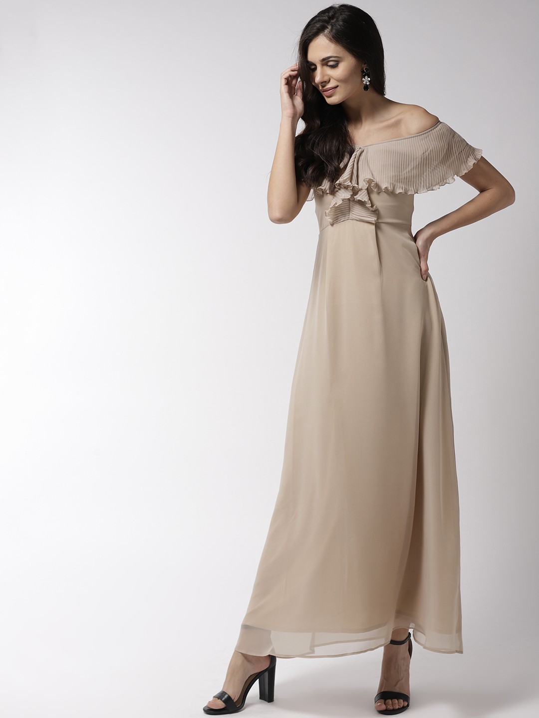 

MISH Women Beige Solid Maxi Dress