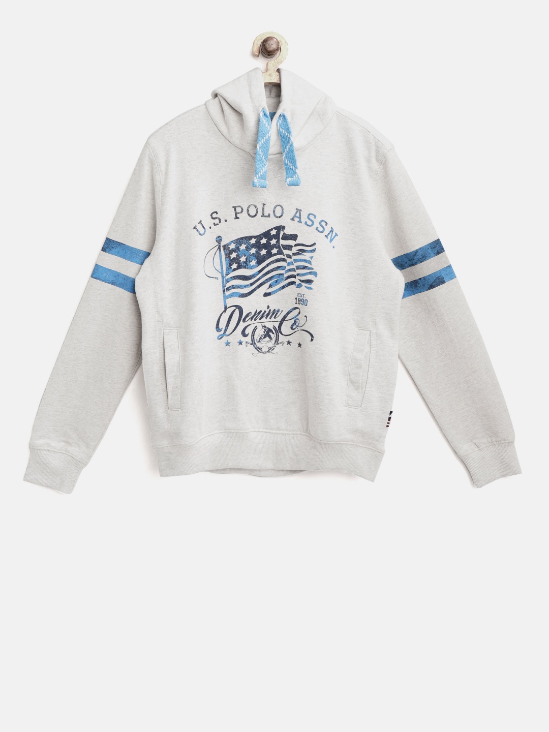

U.S. Polo Assn. Kids Boys Grey Melange Printed Hooded Sweatshirt
