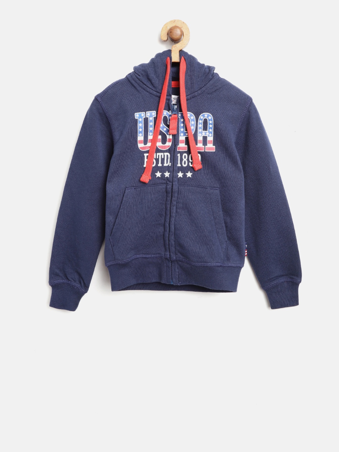 

U.S. Polo Assn. Kids Boys Navy Blue Printed Hooded Sweatshirt