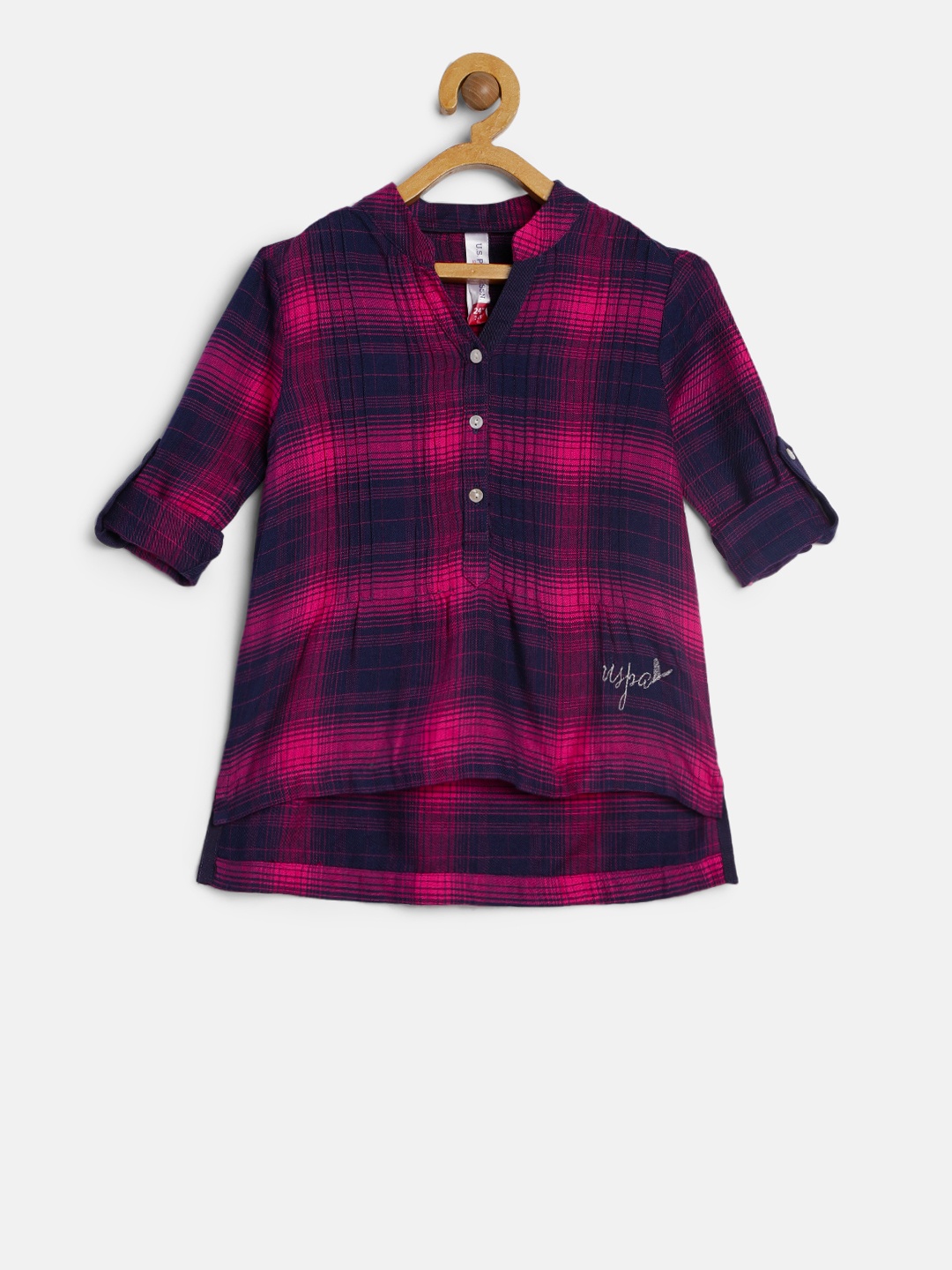 

U.S. Polo Assn. Kids Girls Pink Checked Shirt Style Pure Cotton Top