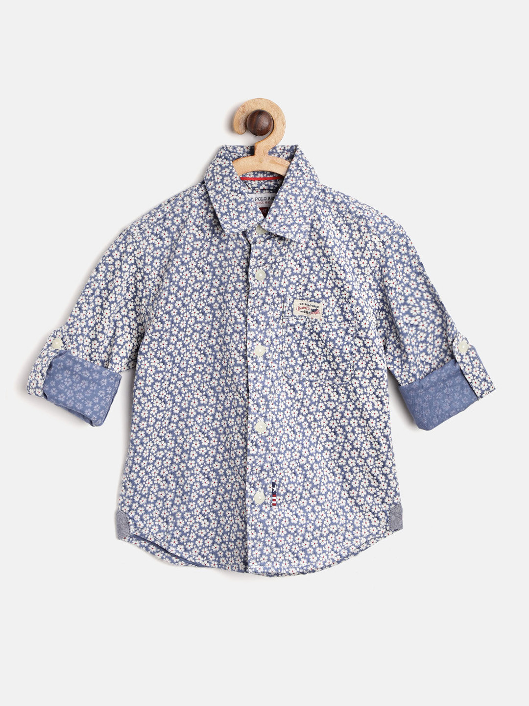 

U.S. Polo Assn. Kids Boys Blue & White Printed Regular Fit Casual Shirt